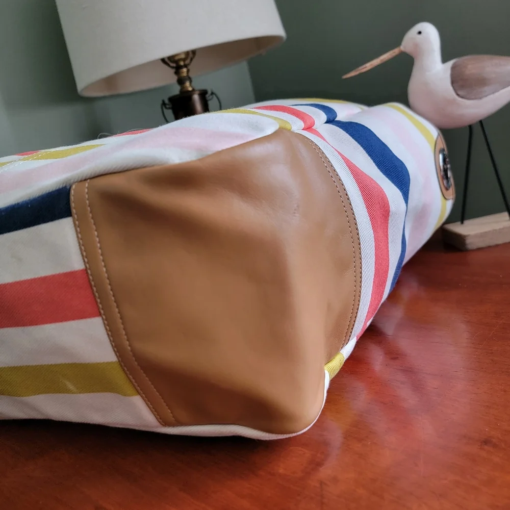 Coach F28523 Hadley Multicolor Stripe Canvas Beach Tote Bag w/ Pouch Y2K